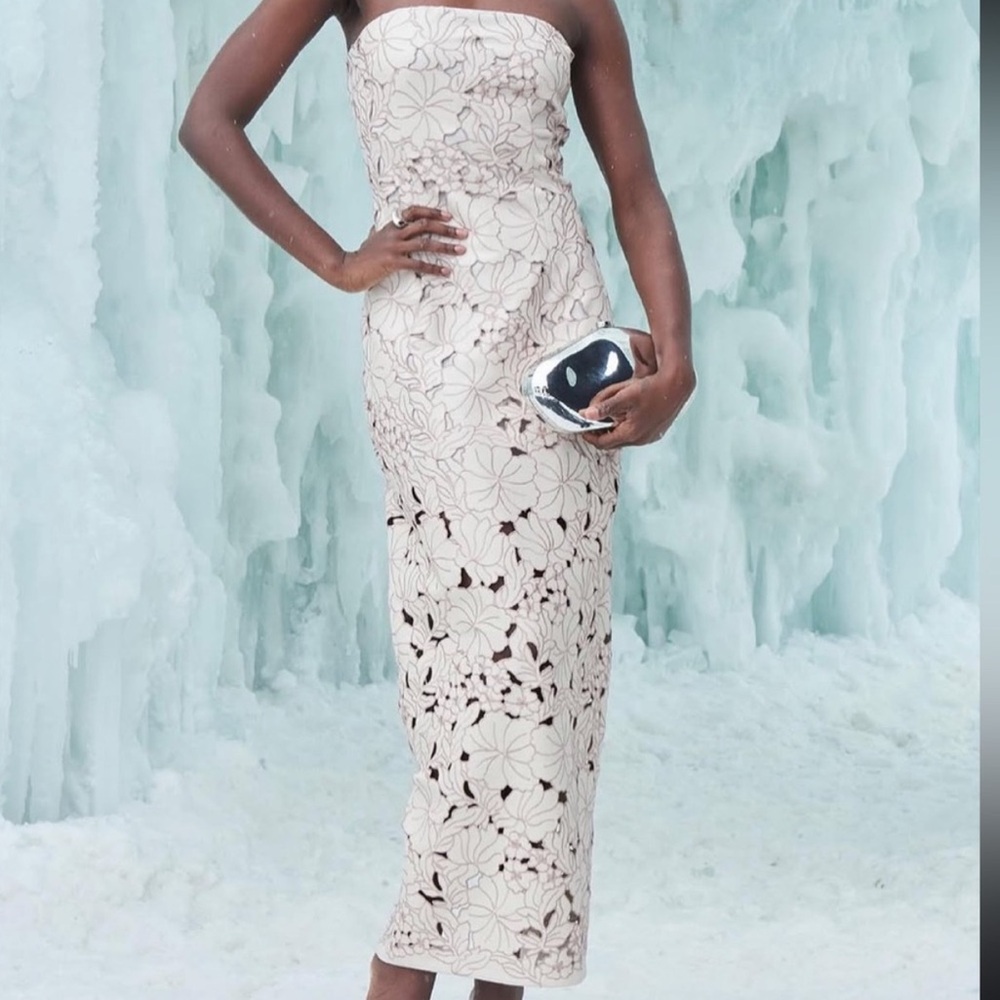 Cult Gaia Strapless Floral Cream Dress
